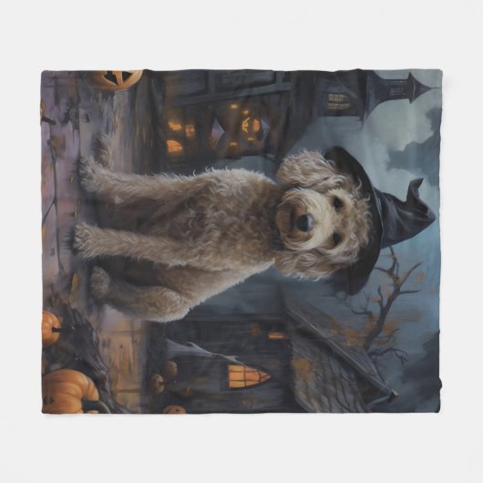 Goldendoodle pompoenen Halloween eng Fleece Deken (Voorkant (Horizontaal))
