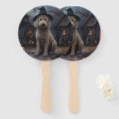 Goldendoodle pompoenen Halloween eng Handwaaier (Voorkant en achterkant)