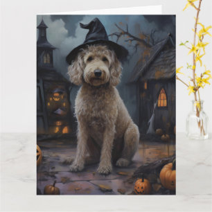 Goldendoodle pompoenen Halloween eng Kaart