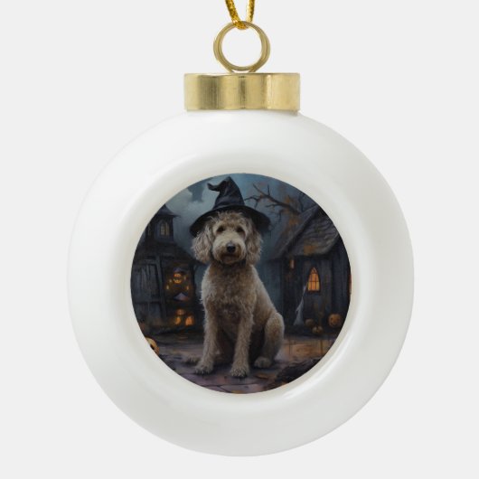 Goldendoodle pompoenen Halloween eng Keramische Bal Ornament (Voorkant)