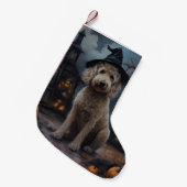 Goldendoodle pompoenen Halloween eng Kleine Kerstsok (Voorkant (Hangend))