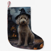 Goldendoodle pompoenen Halloween eng Kleine Kerstsok (Voorkant)