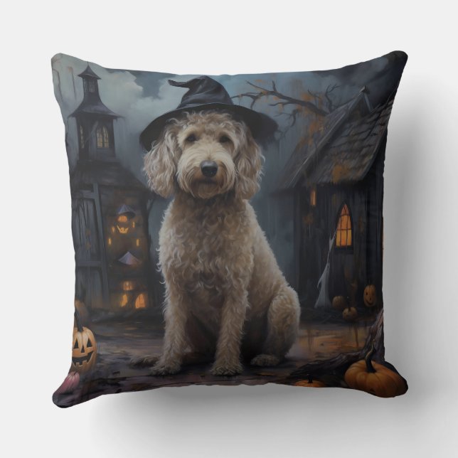 Goldendoodle pompoenen Halloween eng Kussen (Achterkant)