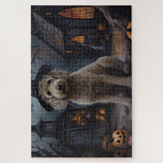 Goldendoodle pompoenen Halloween eng Legpuzzel (Verticaal)