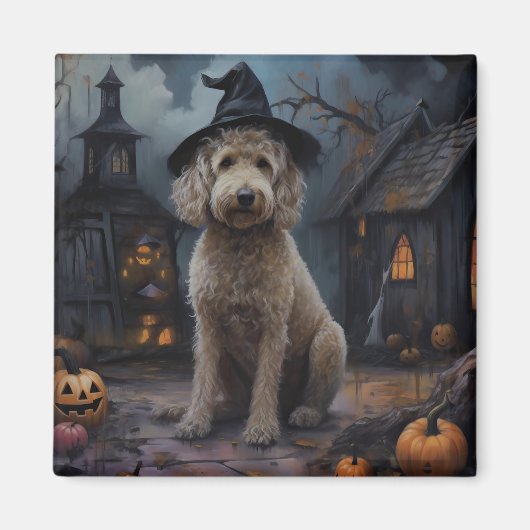 Goldendoodle pompoenen Halloween eng Magneet (Voorkant)