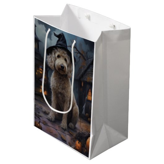 Goldendoodle pompoenen Halloween eng Medium Cadeauzakje (Voorkant Gekanteld)