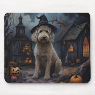 Goldendoodle pompoenen Halloween eng Muismat