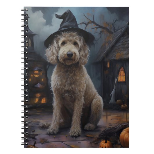 Goldendoodle pompoenen Halloween eng Notitieboek (Voorkant)