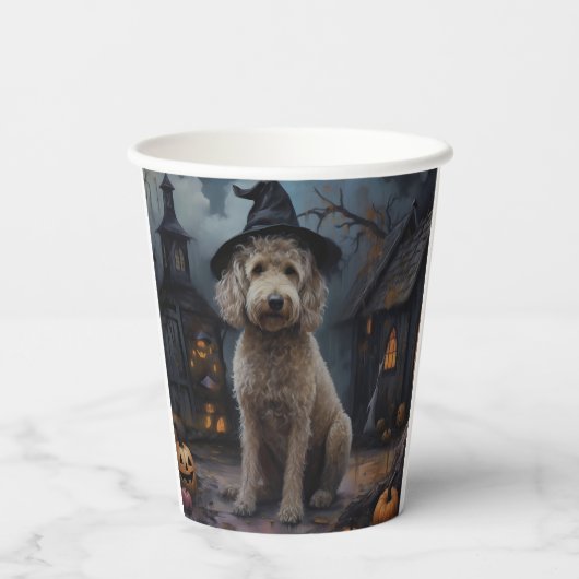 Goldendoodle pompoenen Halloween eng Papieren Bekers (Achterkant)
