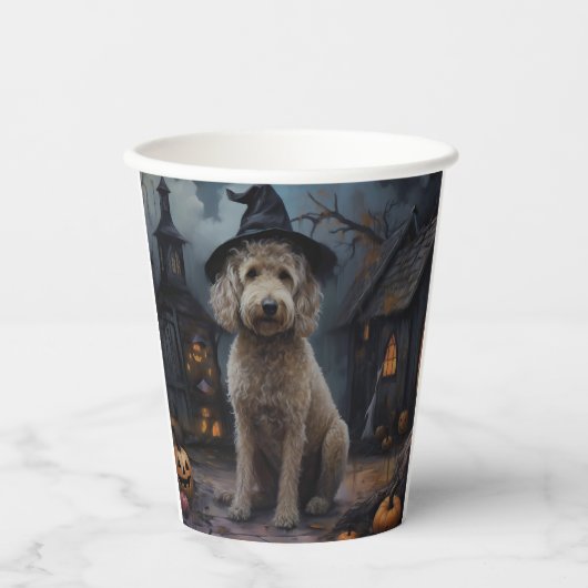 Goldendoodle pompoenen Halloween eng Papieren Bekers (Voorkant)