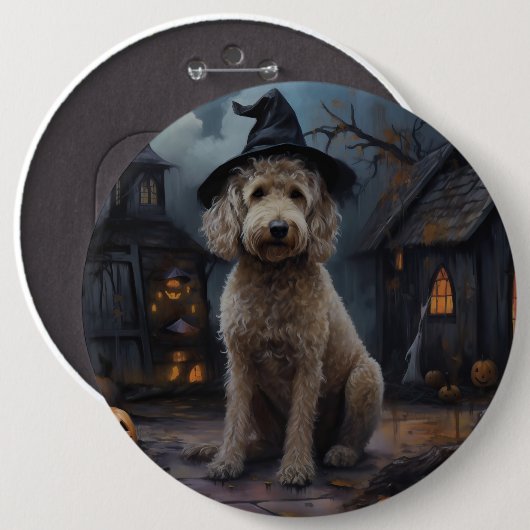 Goldendoodle pompoenen Halloween eng Ronde Button 6,0 Cm (Voorkant /achterkant)