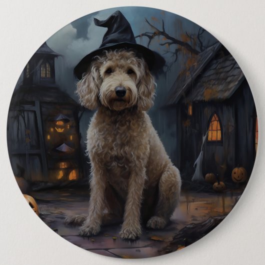 Goldendoodle pompoenen Halloween eng Ronde Button 6,0 Cm (Voorkant)
