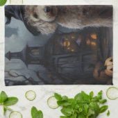 Goldendoodle pompoenen Halloween eng Theedoek (Gevouwen)