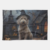 Goldendoodle pompoenen Halloween eng Theedoek (Horizontaal)