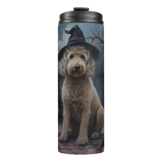 Goldendoodle pompoenen Halloween eng Thermosbeker (Voorkant)