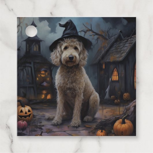 Goldendoodle Pompoenen Halloween Griezelen Bedankjes Labels (Voorkant)