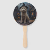 Goldendoodle Pompoenen Halloween Griezelen Handwaaier (Achterkant)