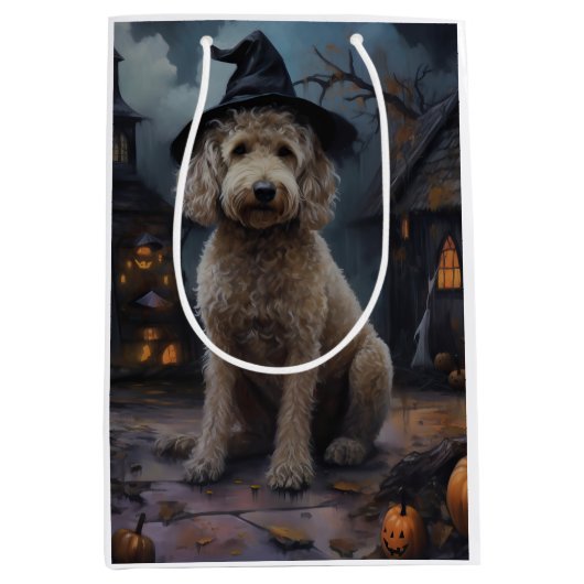 Goldendoodle Pompoenen Halloween Griezelen Medium Cadeauzakje (Voorkant)