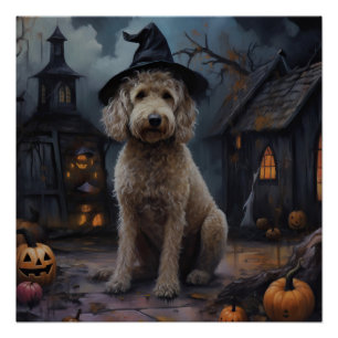 Goldendoodle Pompoenen Halloween Griezelen Perfect Poster