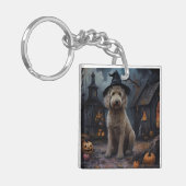 Goldendoodle Pompoenen Halloween Griezelen Sleutelhanger (Voorkant Links)