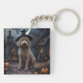 Goldendoodle Pompoenen Halloween Griezelen Sleutelhanger (Achterkant)