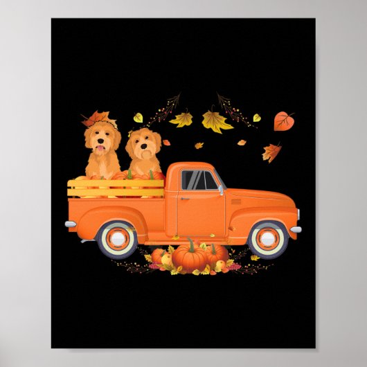 Goldendoodle Pumpkin Truck Herfst Leaf Thanksgivin Poster (Voorkant)
