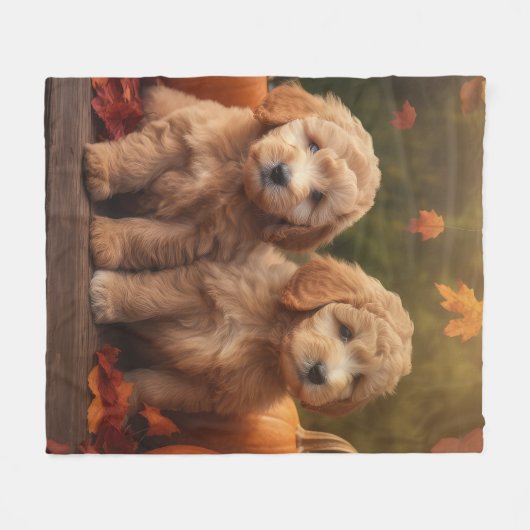 Goldendoodle Puppy Herfst Delight Pompoen Fleece Deken (Voorkant (Horizontaal))