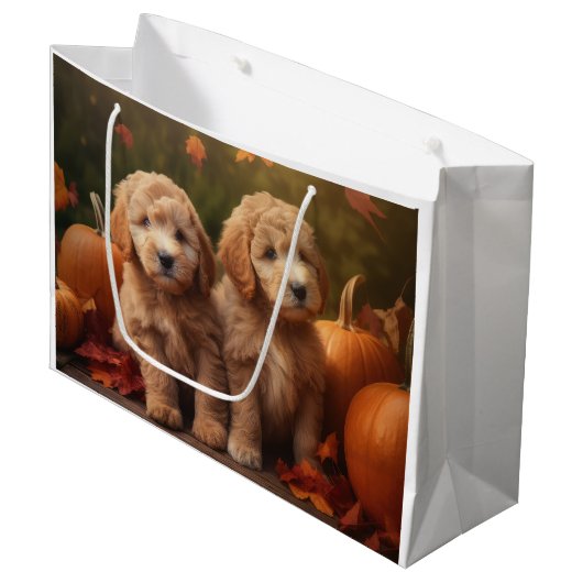 Goldendoodle Puppy Herfst Delight Pompoen Groot Cadeauzakje (Voorkant Gekanteld)