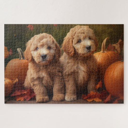 Goldendoodle Puppy Herfst Delight Pompoen Legpuzzel (Horizontaal)