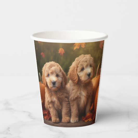 Goldendoodle Puppy Herfst Delight Pompoen Papieren Bekers (Achterkant)