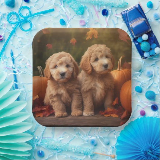 Goldendoodle Puppy Herfst Delight Pompoen Papieren Bordje (Feest)