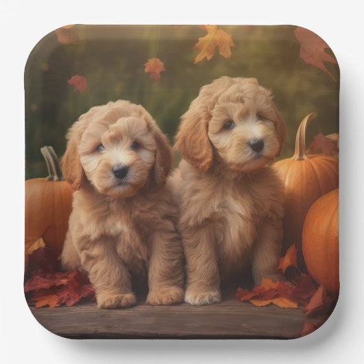 Goldendoodle Puppy Herfst Delight Pompoen Papieren Bordje (Voorkant)