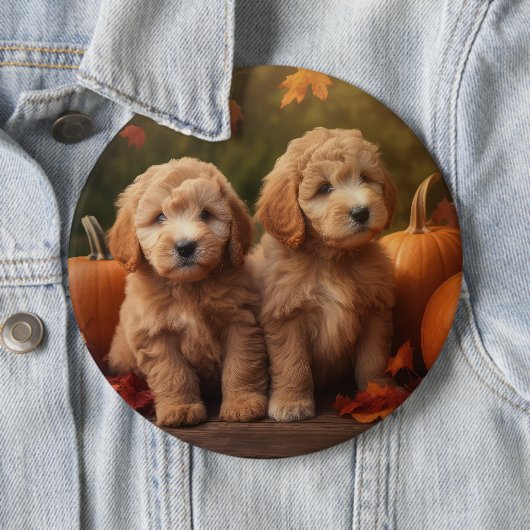 Goldendoodle Puppy Herfst Delight Pompoen Ronde Button 6,0 Cm (In situ)