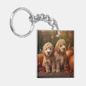 Goldendoodle Puppy Herfst Delight Pompoen Sleutelhanger (Voorkant Links)