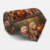 Goldendoodle Puppy Herfst Delight Pompoen Stropdas (Opgerold)