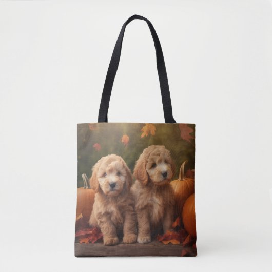 Goldendoodle Puppy Herfst Delight Pompoen Tote Bag (Voorkant)