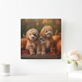 Goldendoodle Puppy Herfst Delight Pompoen Vierkante Klok (Huis)