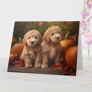 Goldendoodle Puppy Herfst Plezier Pompoen Kaart