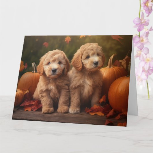 Goldendoodle Puppy Herfstpracht Pompoen  Kaart (Orchidee)