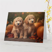 Goldendoodle Puppy Herfstpracht Pompoen  Kaart (Gele Bloem)