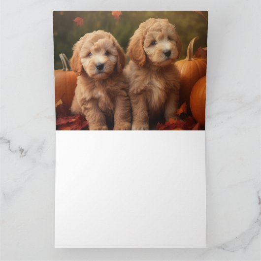 Goldendoodle Puppy Herfstpracht Pompoen  Kaart (Binnen)