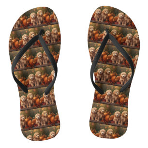 Goldendoodle Puppy Herfstpracht Pompoen  Teenslippers