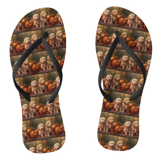 Goldendoodle Puppy Herfstpracht Pompoen  Teenslippers (Voetbed)