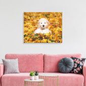 Goldendoodle Puppy In Fall Leaves Canvas Afdruk (Insitu (Woonkamer))