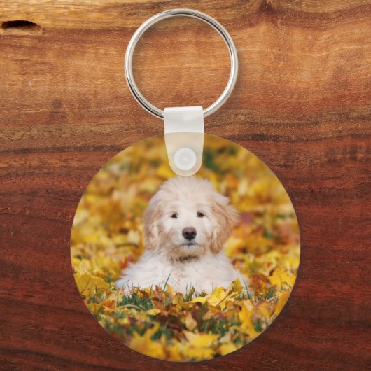 Goldendoodle Puppy In Fall Leaves Sleutelhanger (Voorkant)