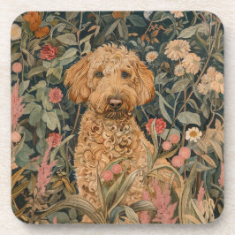 Goldendoodle Puppy in William Morris Style Garden Bier Onderzetter