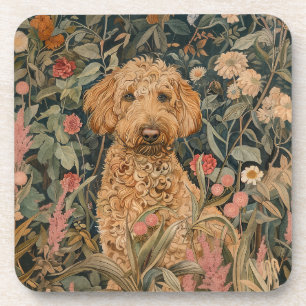 Goldendoodle Puppy in William Morris Style Garden Bier Onderzetter