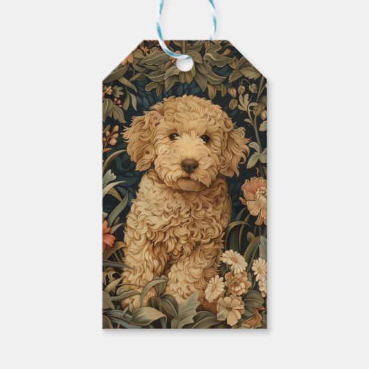 Goldendoodle Puppy in William Morris Style Garden Cadeaulabel (Voorkant)