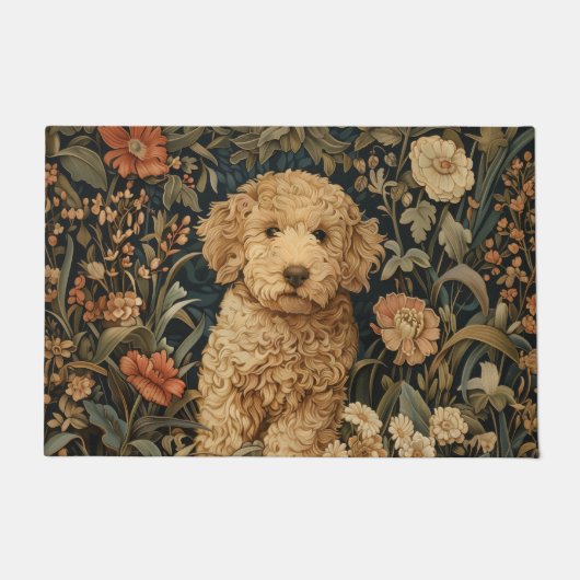 Goldendoodle Puppy in William Morris Style Garden Deurmat (Voorkant)