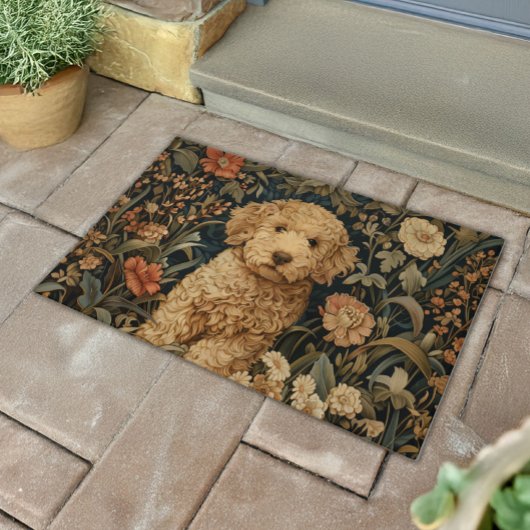 Goldendoodle Puppy in William Morris Style Garden Deurmat